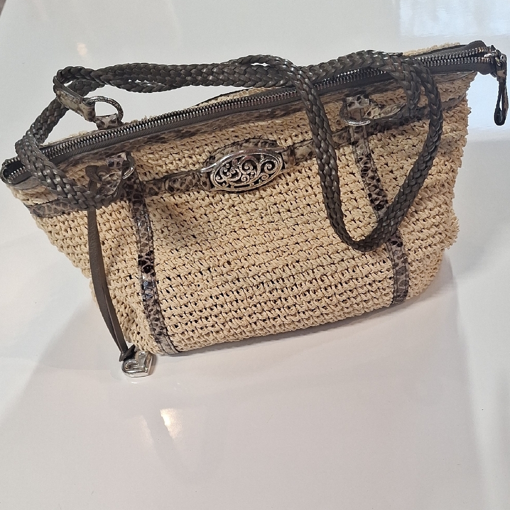 Woven Beige and Gray Handbag